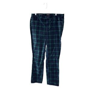 Talbots Velveteen Straight Leg Pant Green Blue Tartan Plaid Plus Casual Size 14W